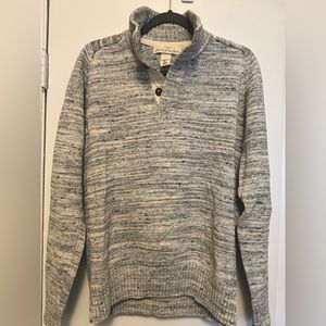Grey marled sweater, quarter button neck